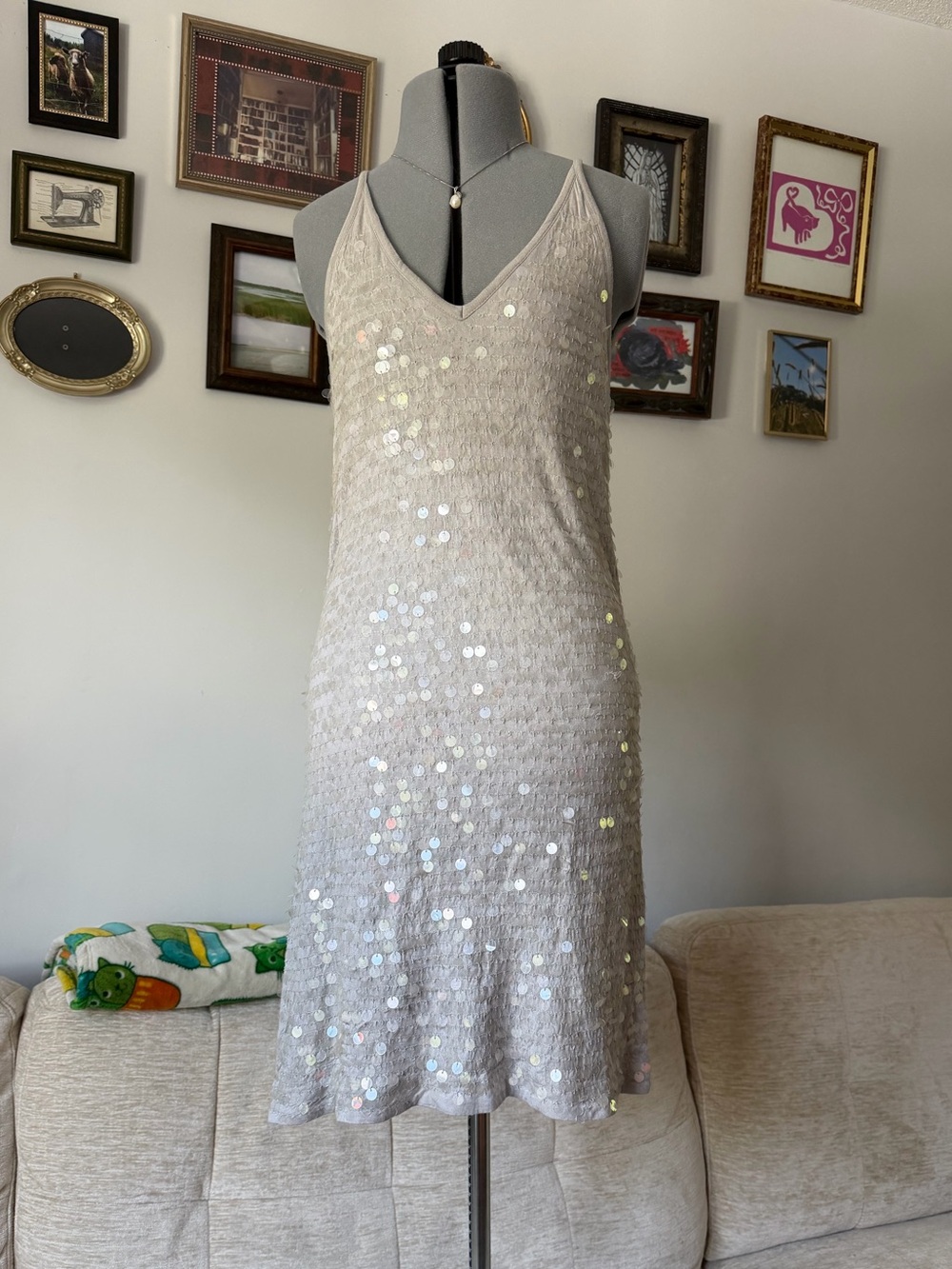 Club Monaco silver sequin halter dress with size 2